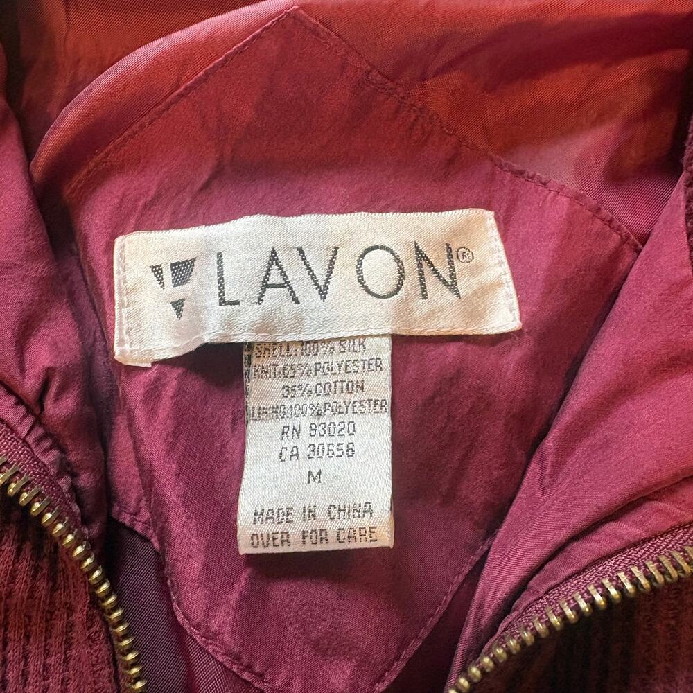 Vintage Lavon Plum Burgundy Quilted Silk Knit Zip Jacket M